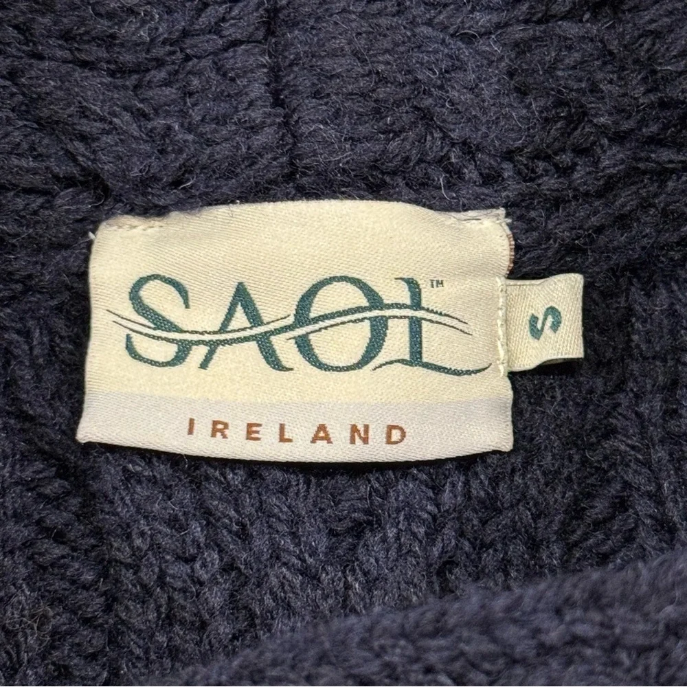 SAOL Ireland NWOT Small Navy Wool Cable Knit Fisherman Asymmetrical Zip Sweater